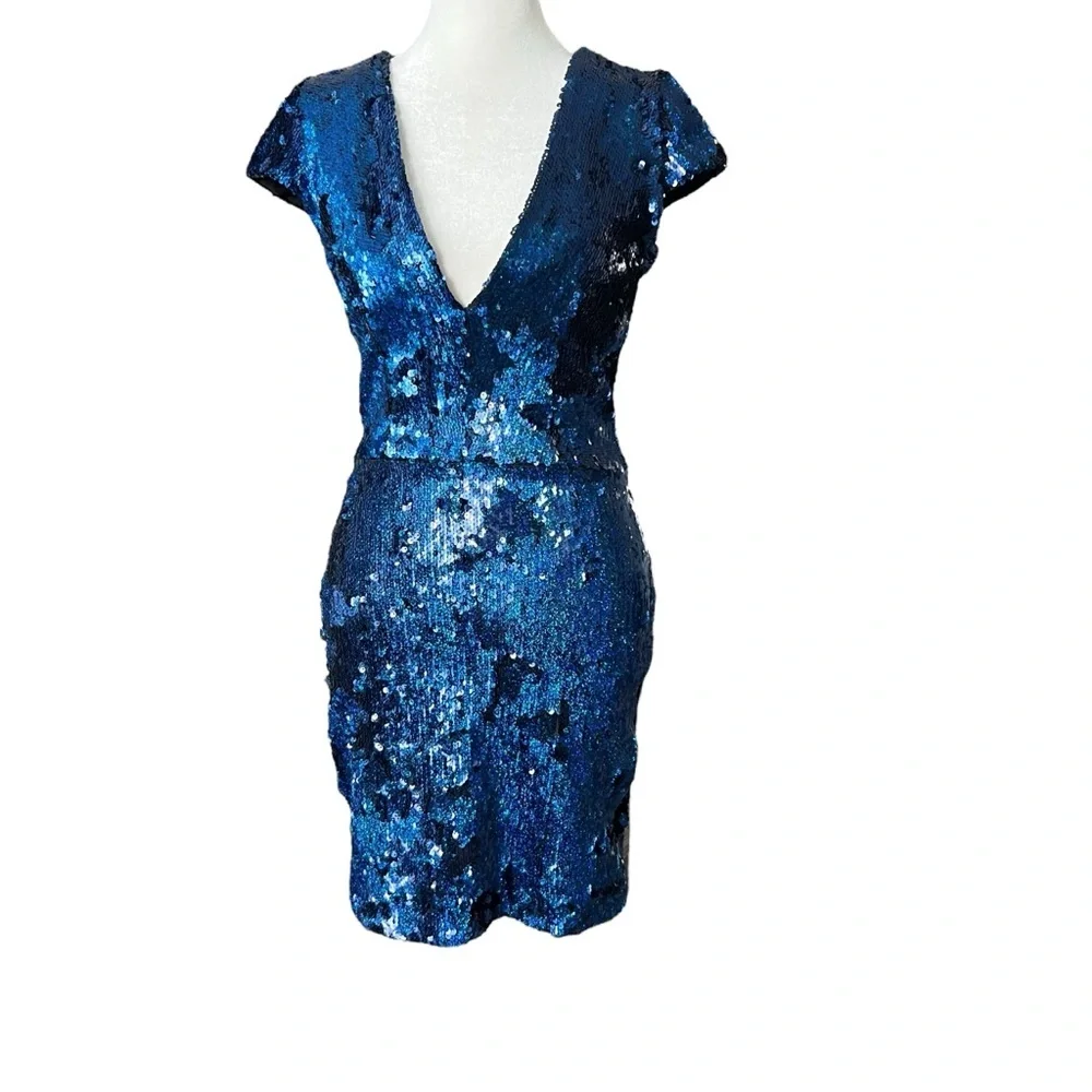 DRESS THE POPULATION Zoe Blue Sequin Dress Sz S - Picture 6 of 10